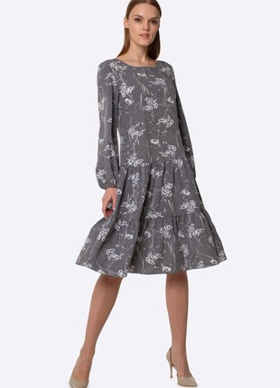 Gray viscose chiffon dress with delicate floral print 5677