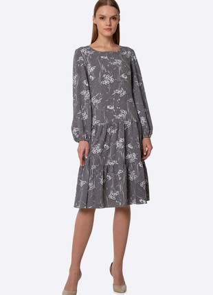 Gray viscose chiffon dress with delicate floral print 56772 photo