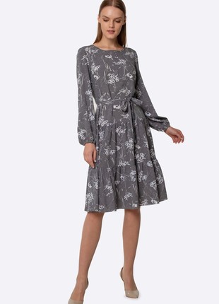Gray viscose chiffon dress with delicate floral print 56773 photo
