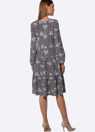 Gray viscose chiffon dress with delicate floral print 56774 photo