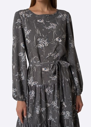 Gray viscose chiffon dress with delicate floral print 56775 photo
