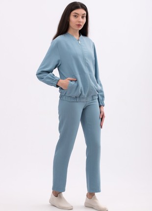 Blue viscose-linen zippered bomber jacket 3330c5 photo