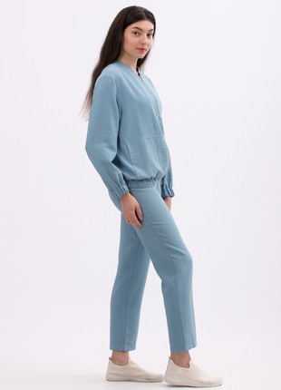 Blue viscose-linen zippered bomber jacket 3330c7 photo