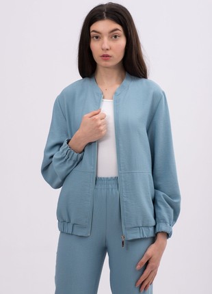 Blue viscose-linen zippered bomber jacket 3330c2 photo