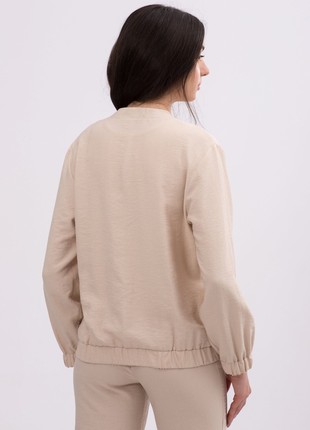 Beige bomber jacket made of viscose-linen fabric with a zipper 33306 photo