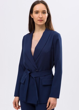Navy double-breasted jacket with shawl collar 33291 photo