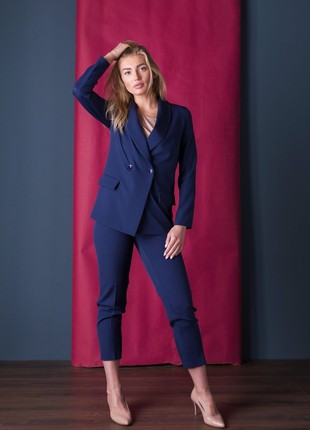 Navy double-breasted jacket with shawl collar 33296 photo