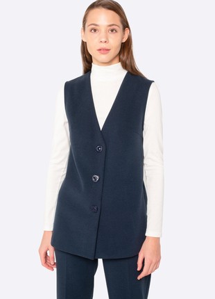 Warm blue vest made of natural wool fabric 3326