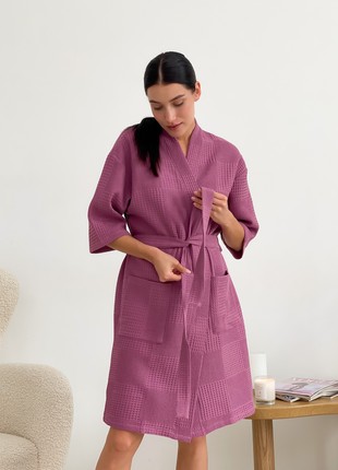 Bathrobe women's waffle COZY Kimono terracotta (pink) 1033 photo