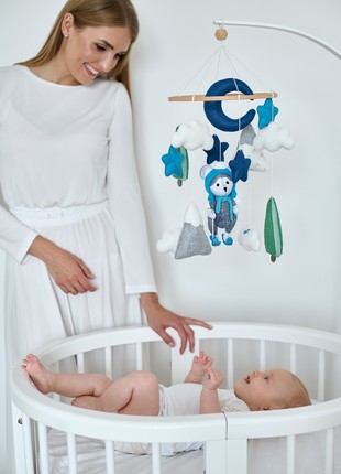 Musical baby mobile with bracket, Baby mobile "Gray wolf"