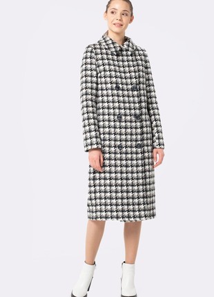Black and white insulated coat with pie de poule pattern 44063 photo