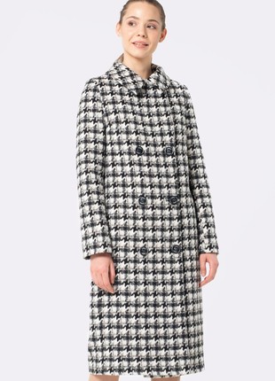 Black and white insulated coat with pie de poule pattern 44064 photo