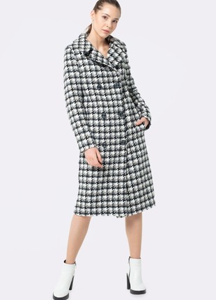 Black and white insulated coat with pie de poule pattern 44065 photo