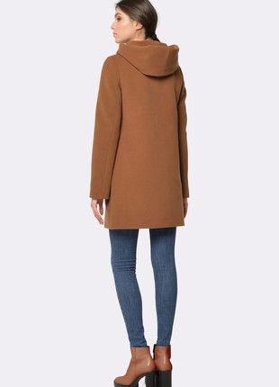 Wool half coat with a hood in chocolate-caramel color 43992 photo