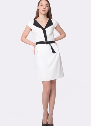 White dress with contrasting collar and belt 56392 photo