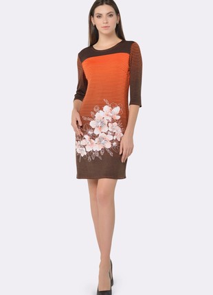 Knitted dress in a stripe with a floral pattern 5616