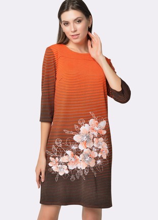 Knitted dress in a stripe with a floral pattern 56164 photo