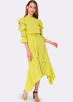 Lime stretch chiffon dress with asymmetric hem 5483