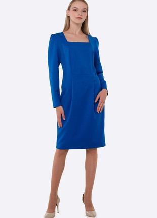 Elegant bright blue dress with long sleeves 56633 photo