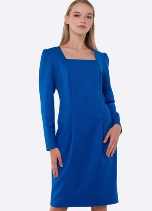 Elegant bright blue dress with long sleeves 56635 photo