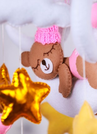 Musical baby mobile with bracket, Baby mobile "Bears and deers" for girl2 photo