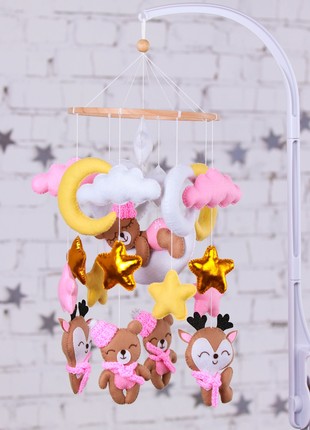 Baby mobile "Bears and deers" for girl