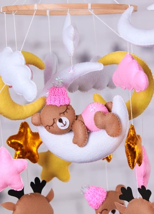 Musical baby mobile with bracket, Baby mobile "Bears and deers" for girl3 photo