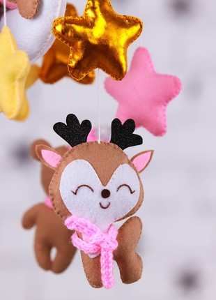 Musical baby mobile with bracket, Baby mobile "Bears and deers" for girl5 photo