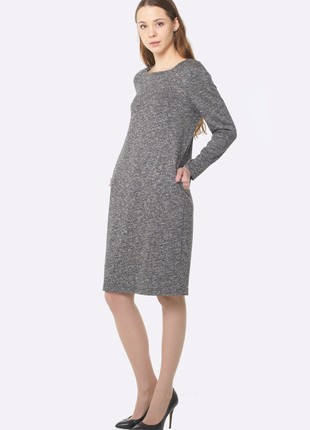 Gray knitted loose fit dress with pockets 56342 photo