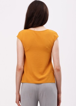 Mustard blouse with a straight cut made of viscose fabric harvester 12952 photo
