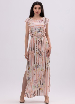 Stretch chiffon maxi dress with delicate floral print 56983 photo