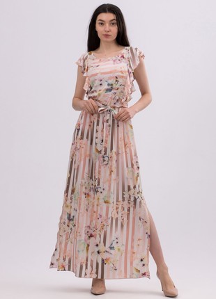 Stretch chiffon maxi dress with delicate floral print 5698