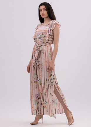 Stretch chiffon maxi dress with delicate floral print 56982 photo