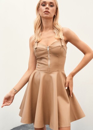 BEIGE ECO-LEATHER MINI DRESS Gepur2 photo
