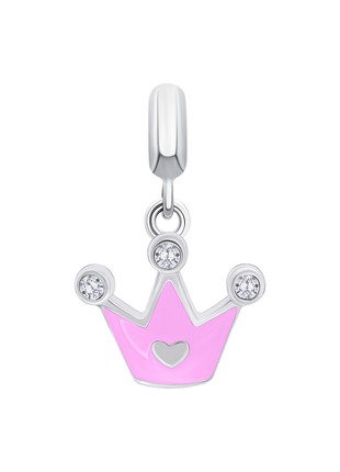 Pendant Crown with a Heart with pink enamel and Zirconia