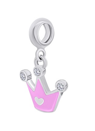 Pendant Crown with a Heart with pink enamel and Zirconia3 photo
