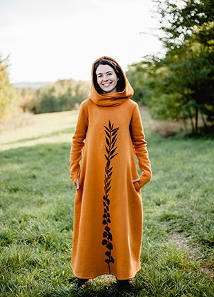Freya dress with linocut "Fern"6 photo