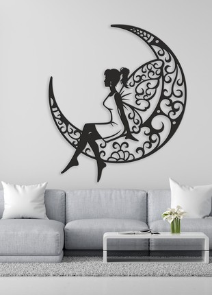 Fairy on the Moon Wood Wall Art, Unique Wall Art, Wood Wall Art Home Decor , Livingroom Decor