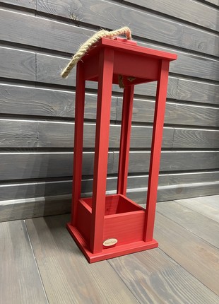 Candlestick wooden lantern red 17x17x453 photo