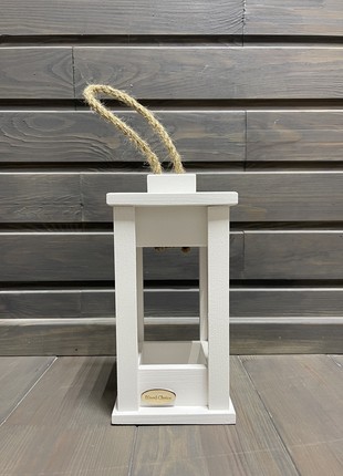 Candlestick wooden lantern white 12x12x25