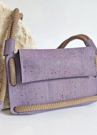 Natural cork crossbody bag Kumotori mini in purple color7 photo