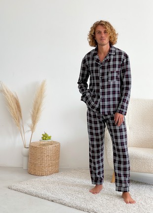 Men's Pajamas Home Suit Flannel COZY (Pants + Shirt) Black/Red/White F301P