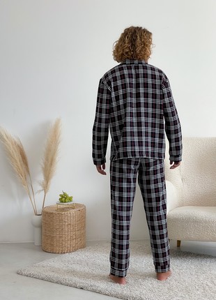 Men's Pajamas Home Suit Flannel COZY (Pants + Shirt) Black/Red/White F301P2 photo