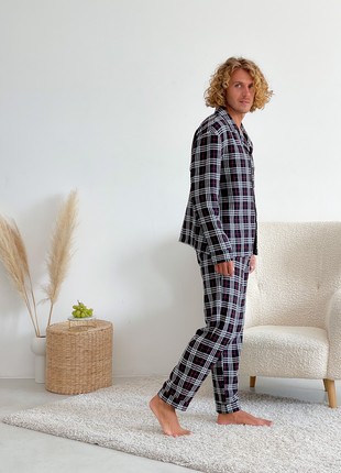 Men's Pajamas Home Suit Flannel COZY (Pants + Shirt) Black/Red/White F301P4 photo