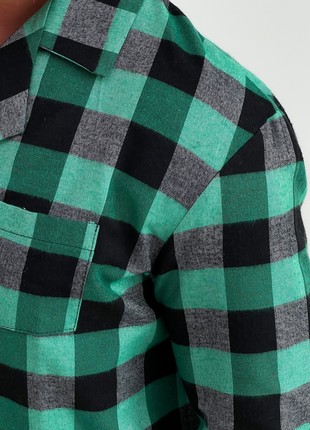 Pajamas for men's home suit COZY made of flannel (pants + shirt) cage green/black F201P5 photo
