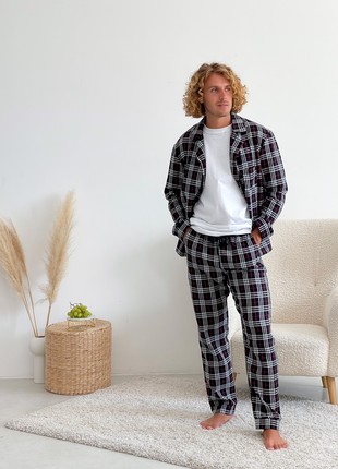 Men's COZY Flannel Pajamas (Pants+T-shirt+Shirt) Men's Home Suit Black/Red/White F301P+f01
