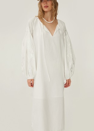 Milky linen vyshyvanka dress with milky Virgin Mary star embroidery2 photo