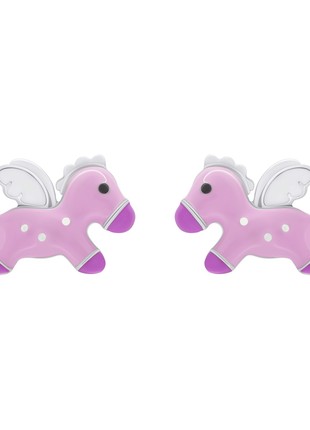 Stud earrings Pegasus with pink and white enamel3 photo