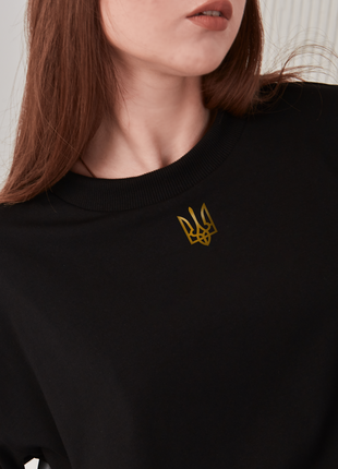 T-shirt black women gold Uangels Coat of Arms Spirit of Freedom with Ukrainian Symbolic