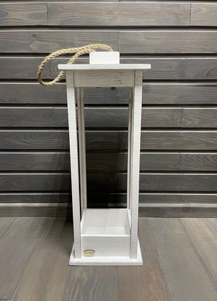 Candlestick wooden lantern 22x22x60 White-Grey